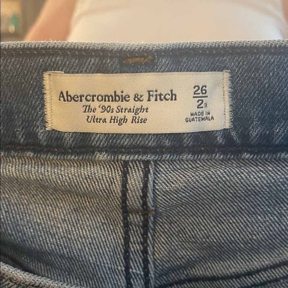 90s Straight Ultra High rise Blue Women's Jeans Cross Front Zip feature - Picture 2 of 6